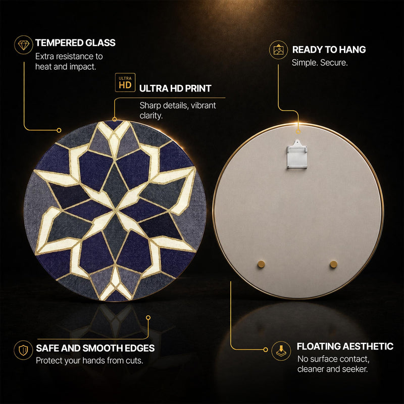 Navy Gold Star Tile Mosaic — tempered glass, ultra HD print, ready to hang