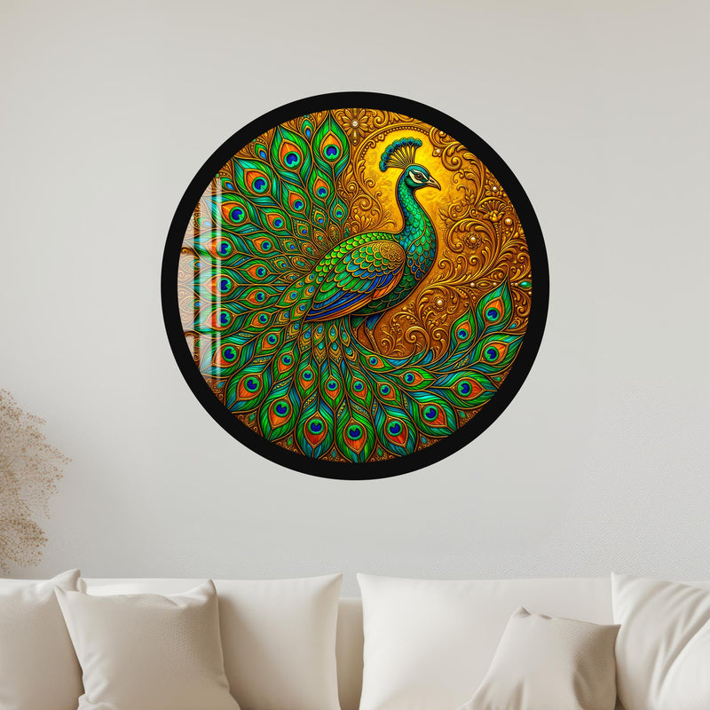 Emerald Peacock with gold frame