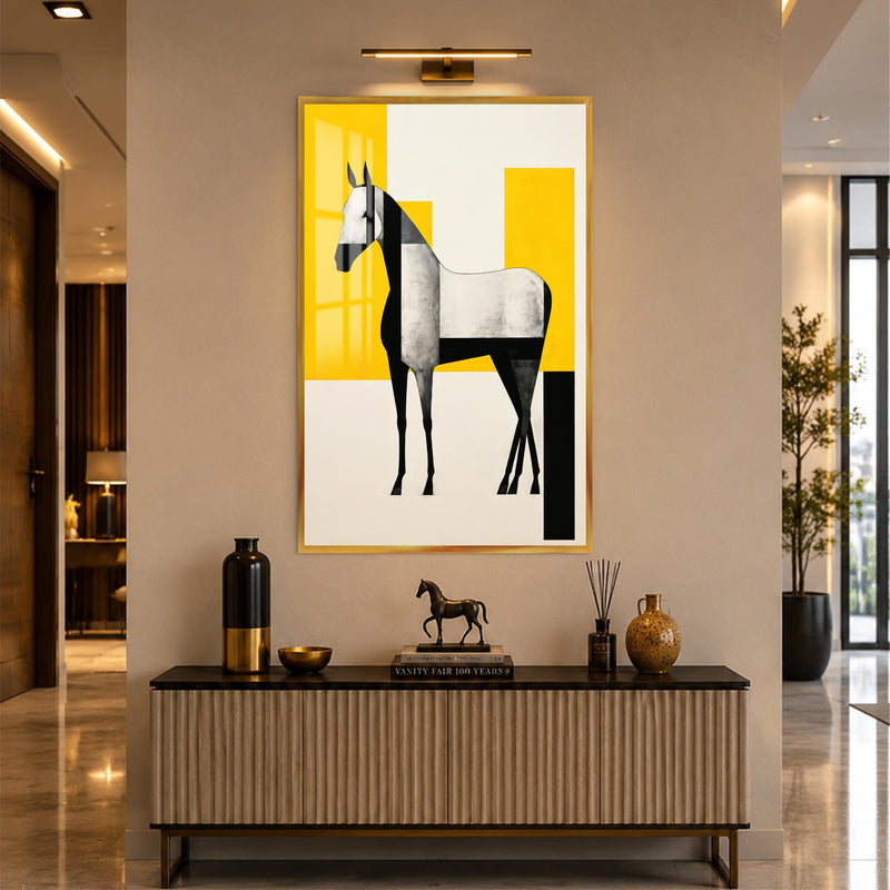 Geometric White Horse with gold frame