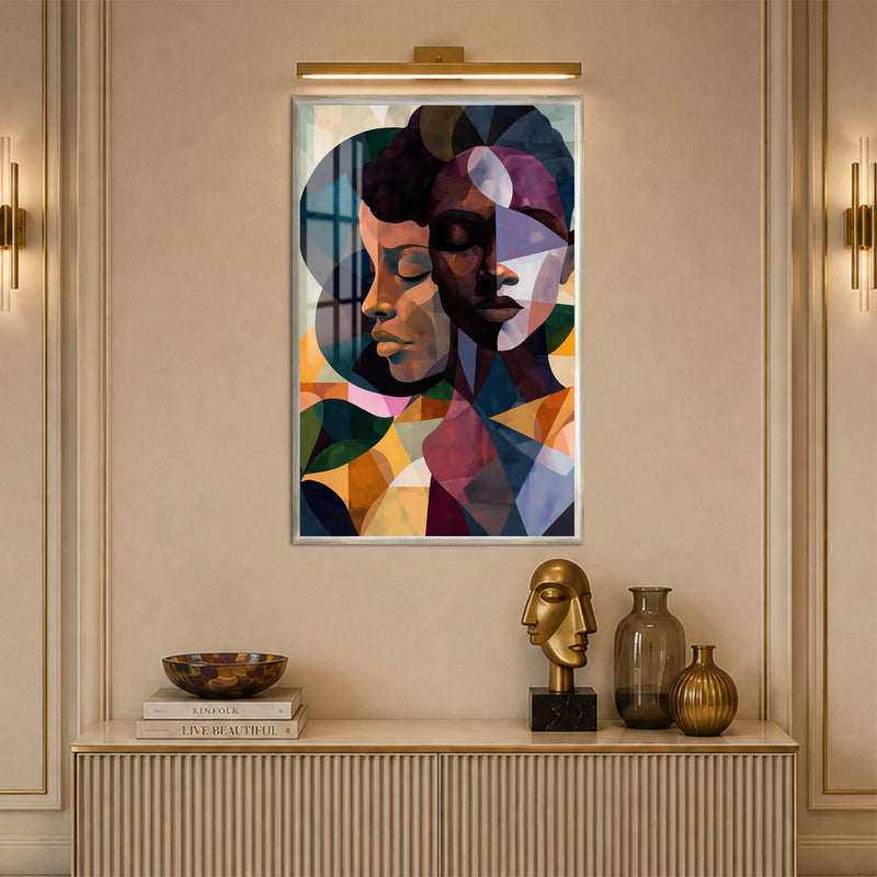 Geometric African Faces with silver frame