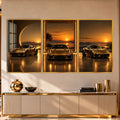 Golden Sunset Sports Cars with gold frame