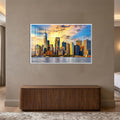 Manhattan Golden Skyline with white frame