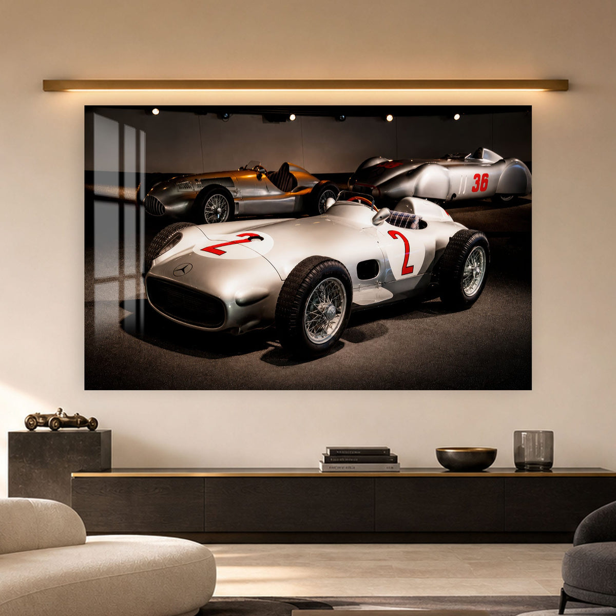 Vintage Silver Racers in a modern room
