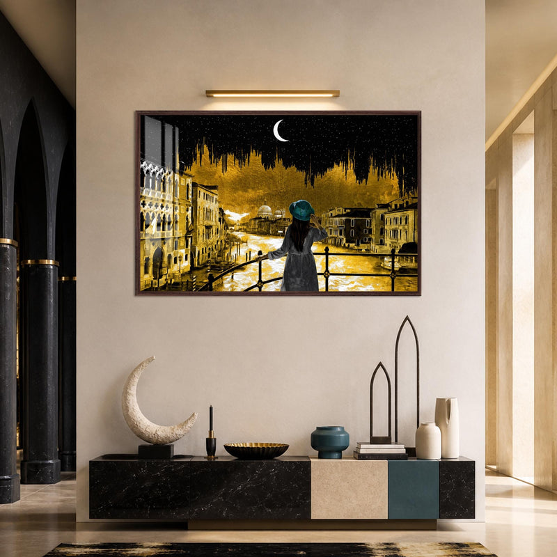 Artronauts Glass Print 18x12 cm | 7.1"x4.7" / Walnut Venice Under Moonlight Glass Wall Art