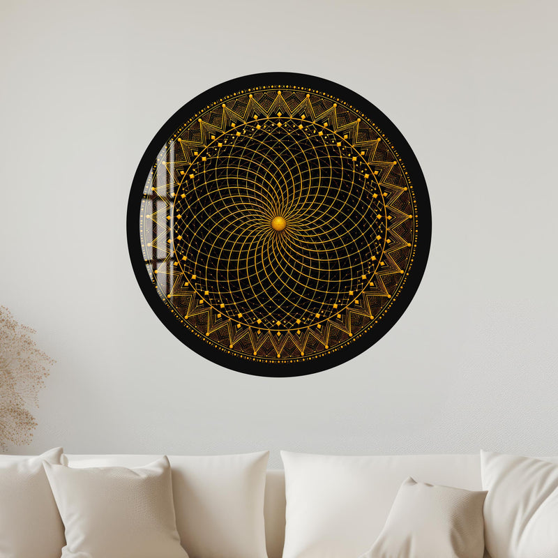 Golden Vortex Mandala with black frame