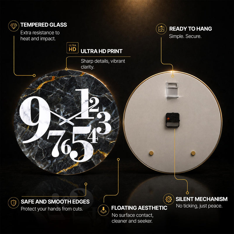 Midnight Marble Numerals — tempered glass, ultra HD print, ready to hang