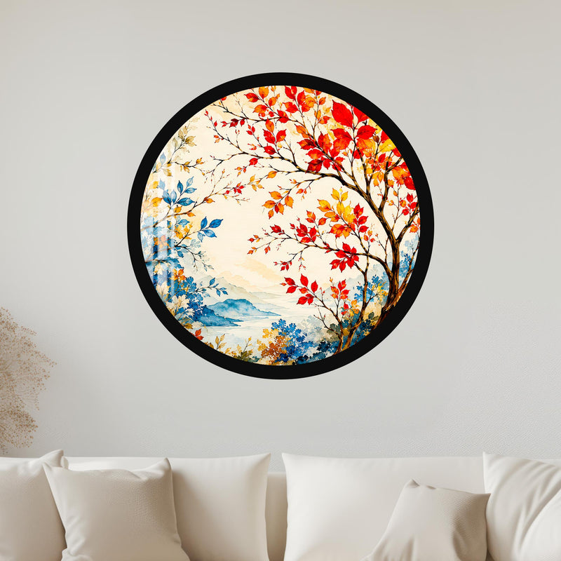 Autumn Lakeside Branches with black frame
