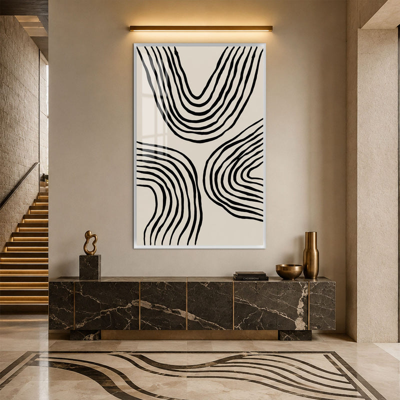 Artronauts Glass Print 12x18 cm | 4.7"x7.1" / White Flowing Contours Glass Wall Art