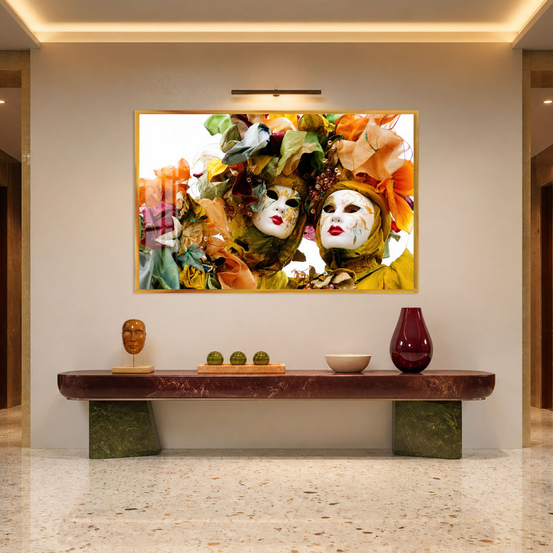 Venetian Carnival Masks with gold frame