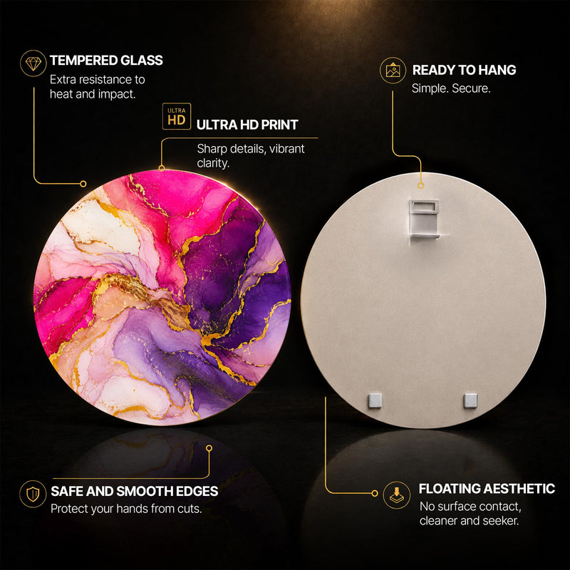 Magenta Amethyst Flow — tempered glass, ultra HD print, ready to hang