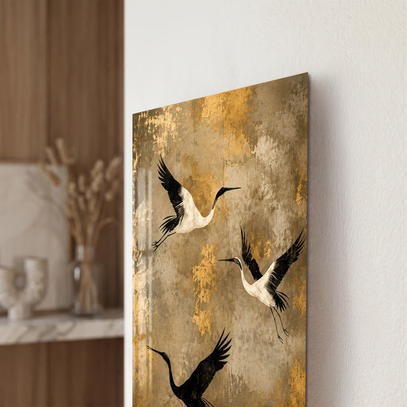 Artronauts Glass Print Golden Crane Flight Glass Wall Art