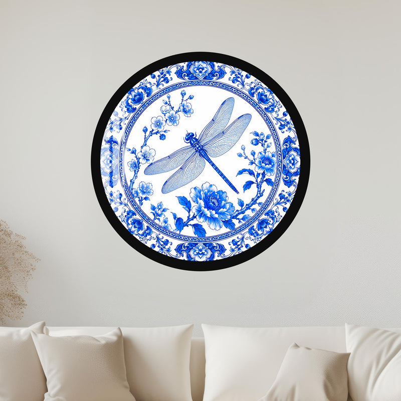 Porcelain Dragonfly Garden with black frame