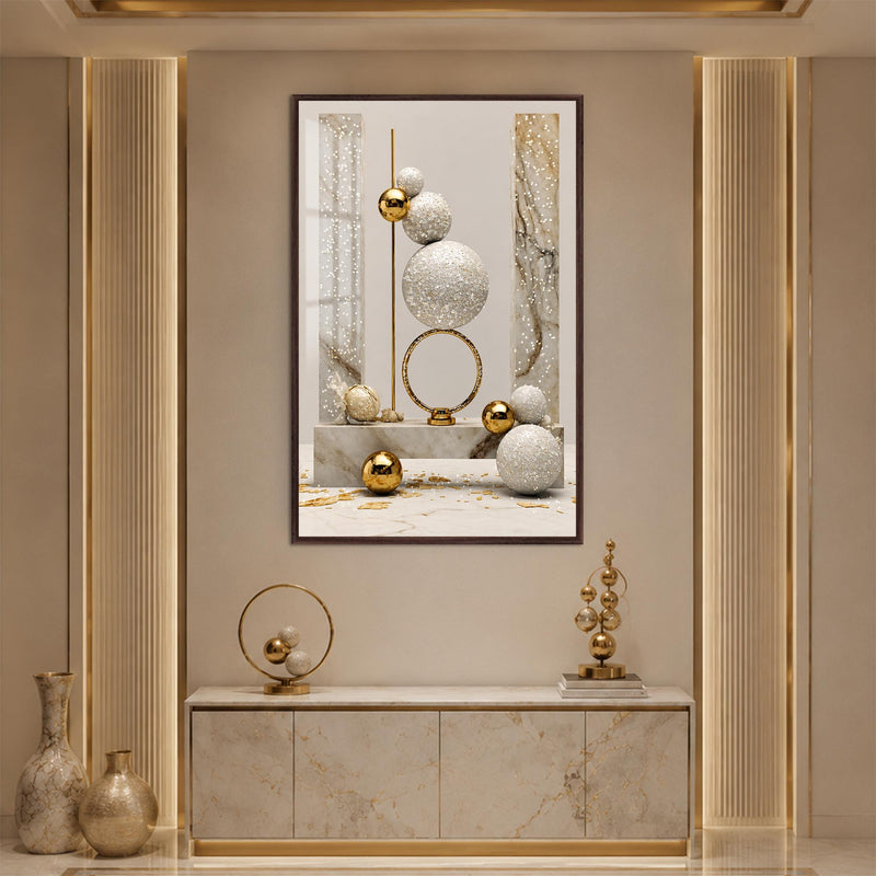 Golden Orb Balance with walnut frame