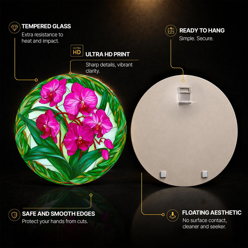 Vibrant Orchid Garden — tempered glass, ultra HD print, ready to hang