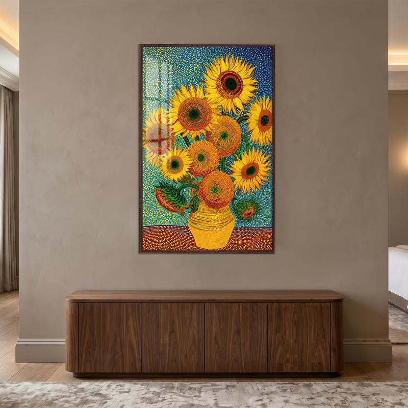 Radiant Sunflower Bouquet with walnut frame