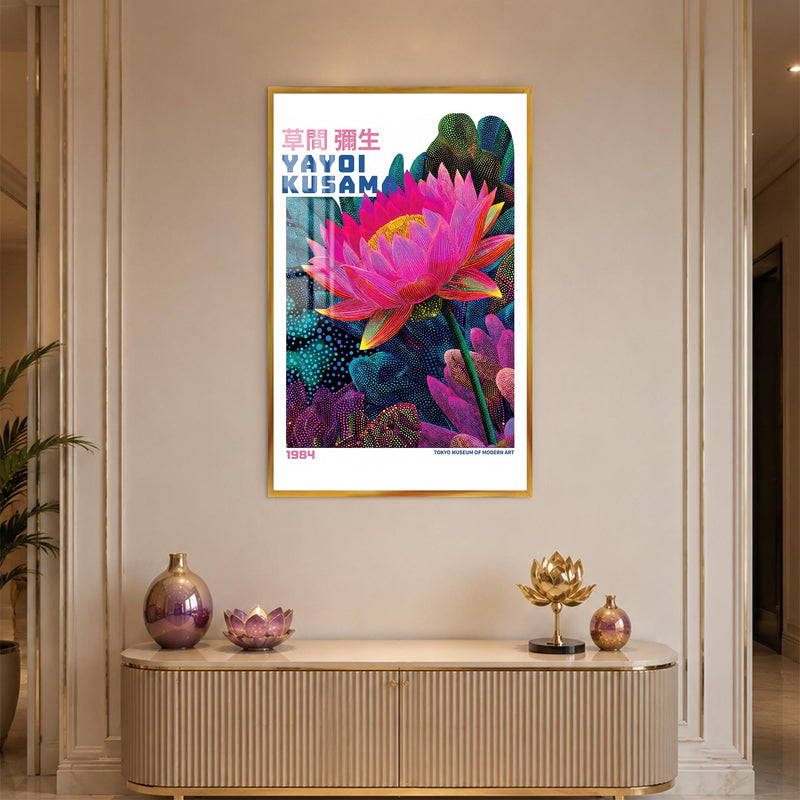 Neon Lotus Revival with gold frame
