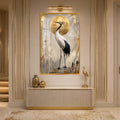 Crane Before Golden Sun with gold frame