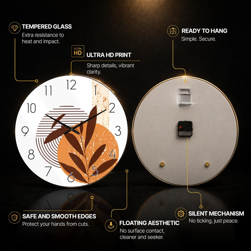 Terracotta Botanical Shapes — tempered glass, ultra HD print, ready to hang