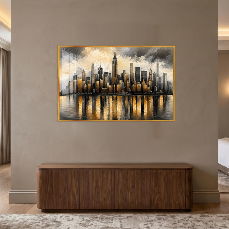 Golden Manhattan Reflections with gold frame