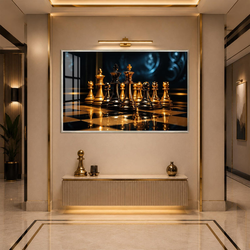 Artronauts Glass Print 18x12 cm | 7.1"x4.7" / Silver Golden Chess Standoff Glass Wall Art