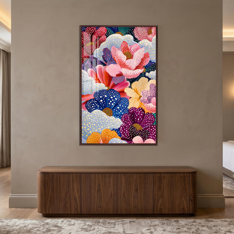 Dotted Floral Symphony with walnut frame