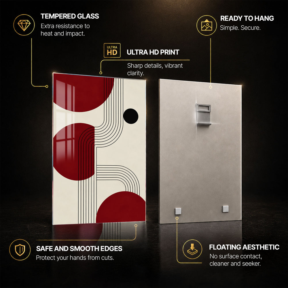 Crimson Curve — tempered glass, ultra HD print, ready to hang