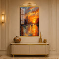 Rainy City Sunset with gold frame