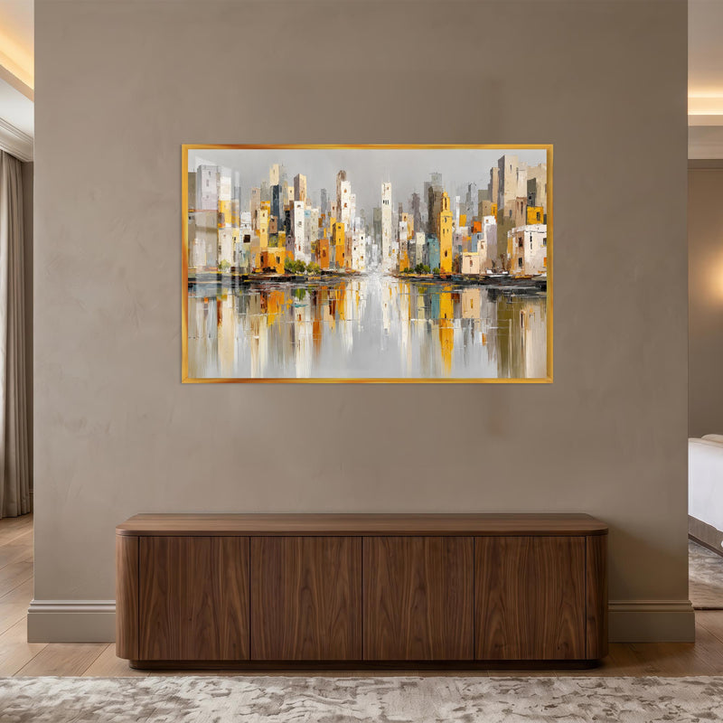 Golden City Reflections with gold frame