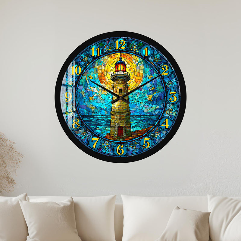 Stained Glass Lighthouse with black frame