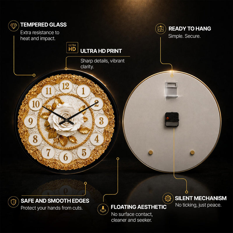 Regal Golden Rose — tempered glass, ultra HD print, ready to hang