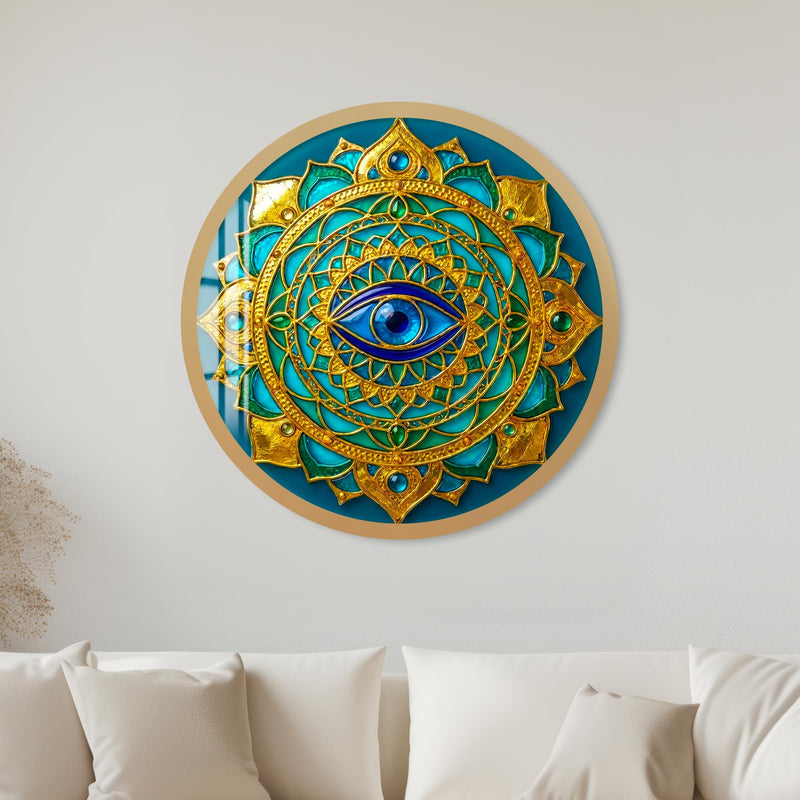 Golden Lotus Eye Mandala with gold frame