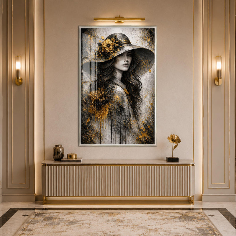 Golden Hat Portrait with silver frame