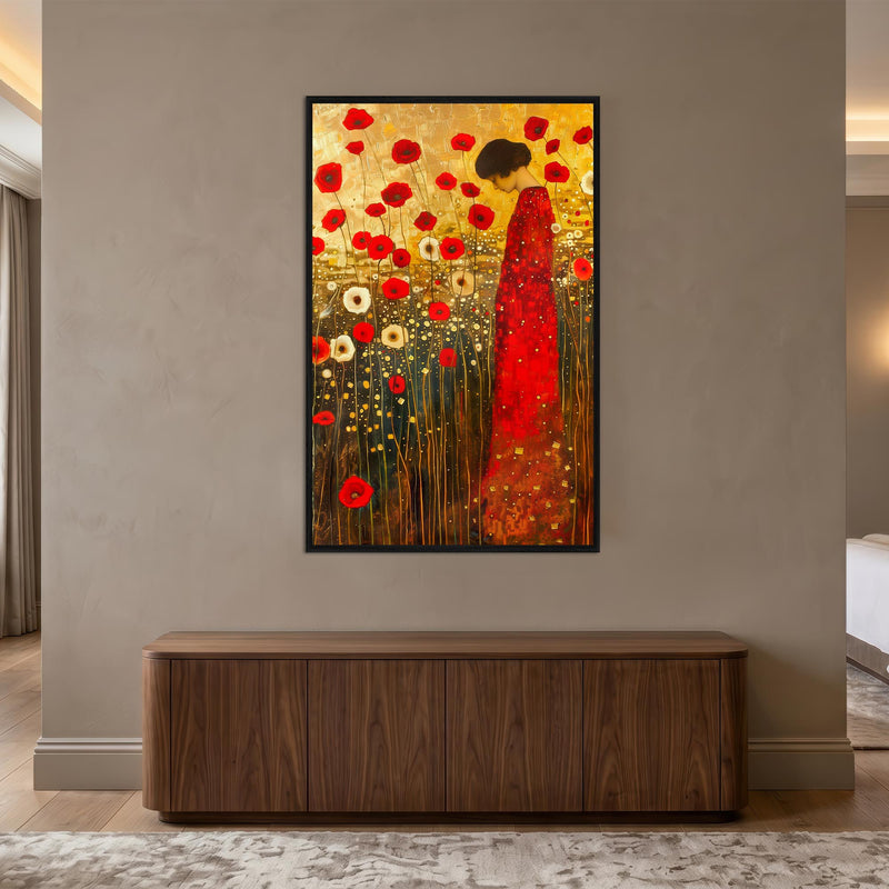 Crimson Poppy Reverie with black frame