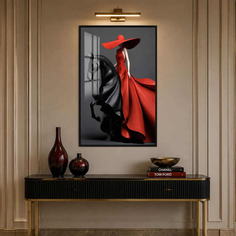 Crimson Equestrian Elegance with black frame