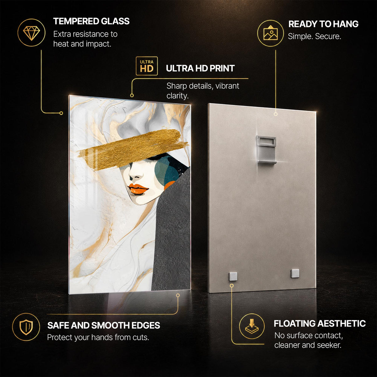 Golden Veil — tempered glass, ultra HD print, ready to hang
