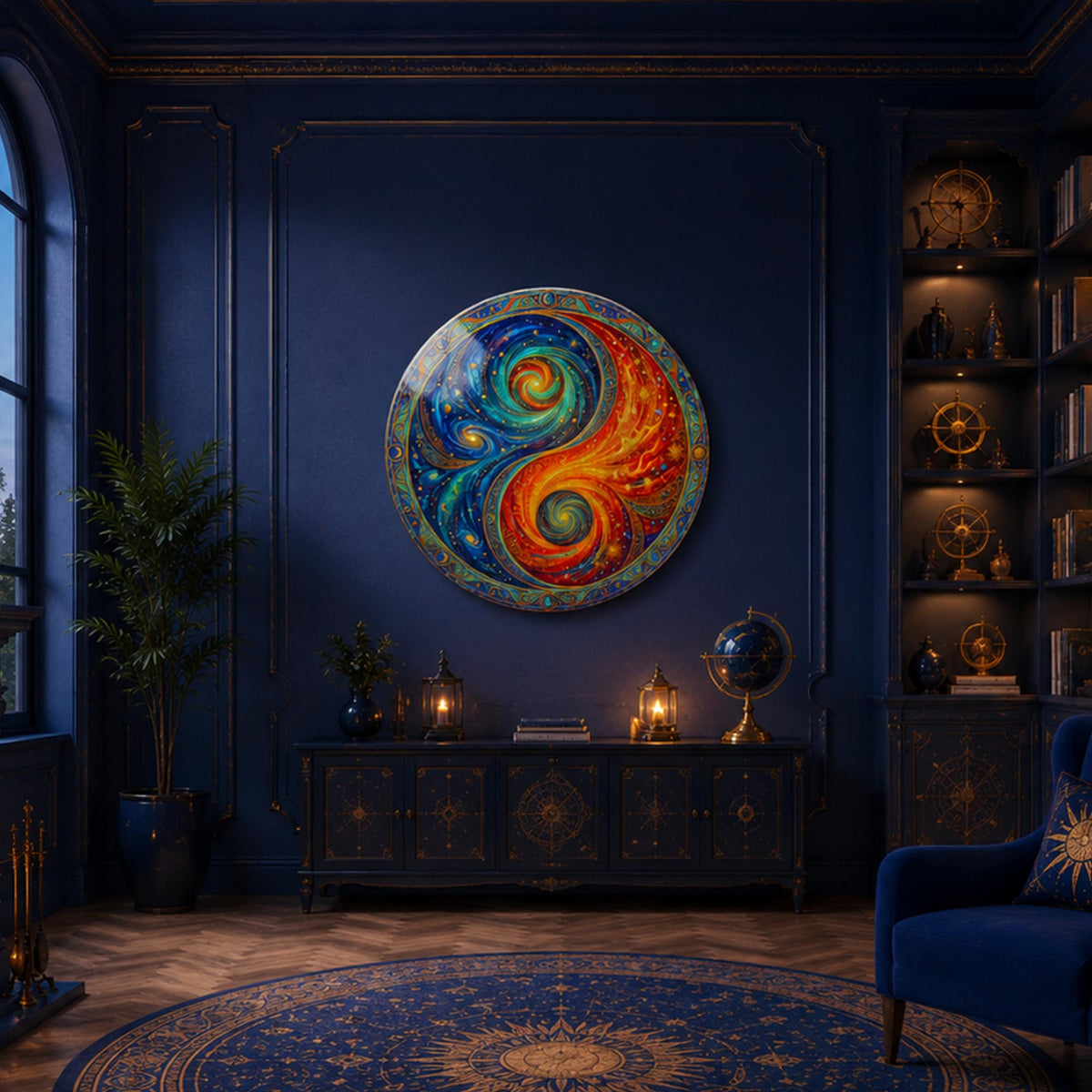 Cosmic Yin Yang in a modern room