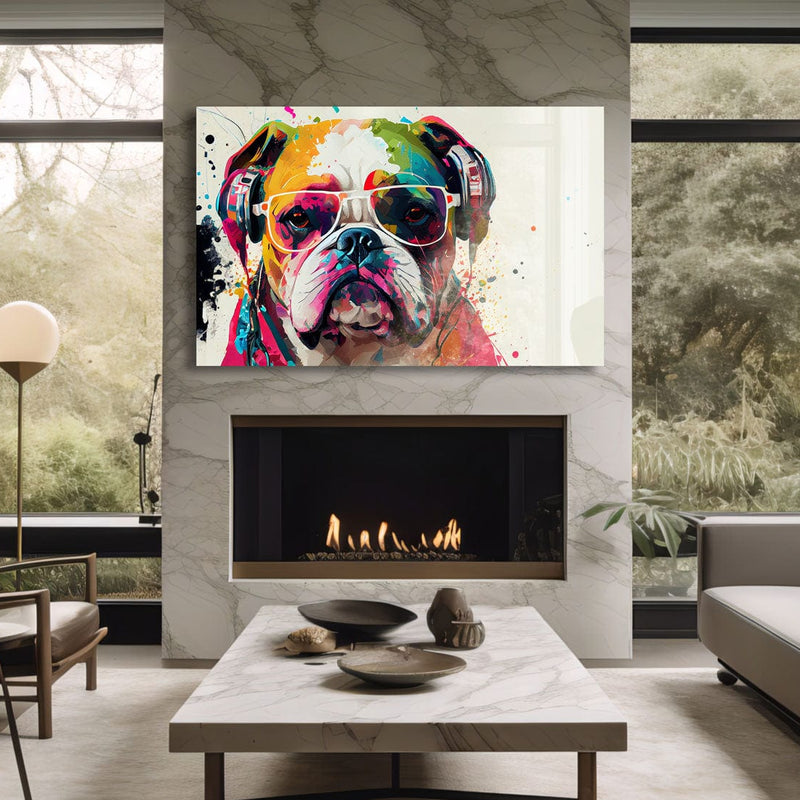 Artronauts Glass Print Coloured Bulldog