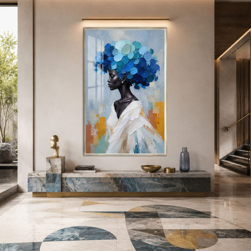 Artronauts Glass Print 12x18 cm | 4.7"x7.1" / Silver Blue Blossom Crown Glass Wall Art