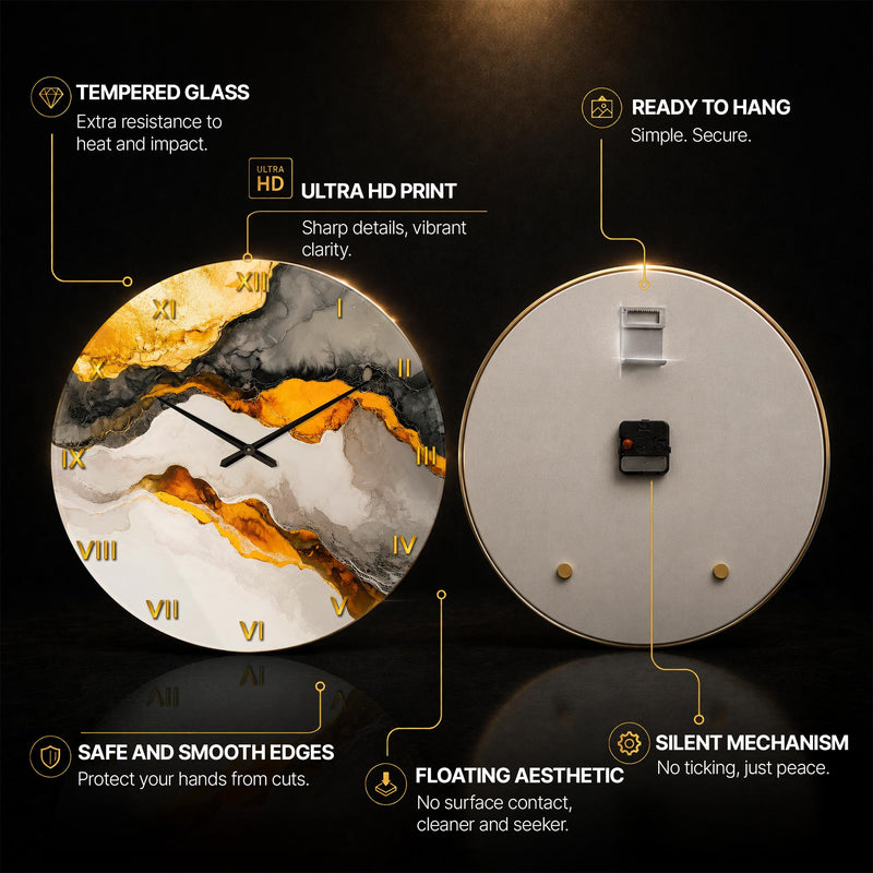 Golden Marble Flow — tempered glass, ultra HD print, ready to hang
