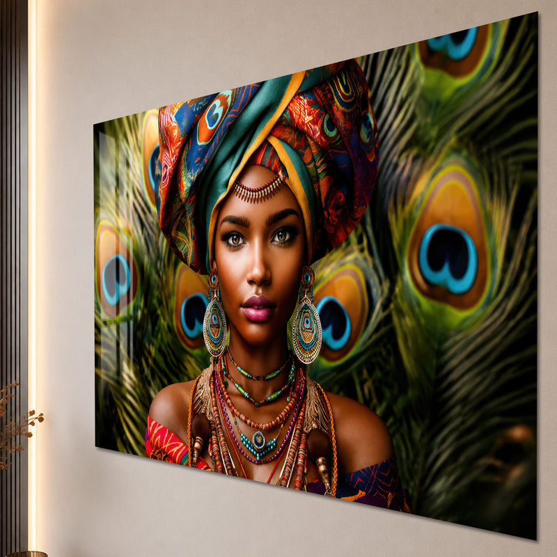 Artronauts Glass Print Peacock Queen Portrait Glass Wall Art