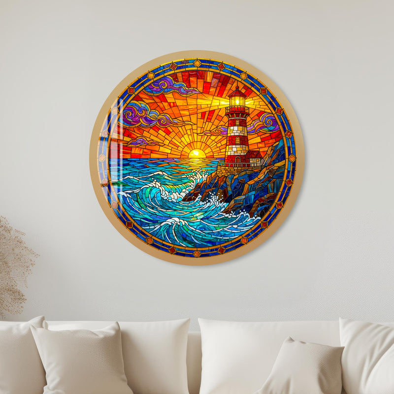 Sunset Lighthouse with black frame