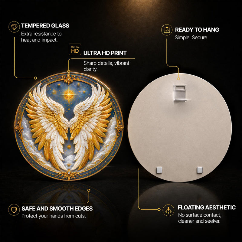 Celestial Angel Wings — tempered glass, ultra HD print, ready to hang