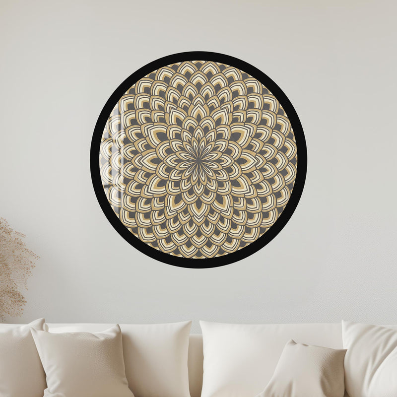 Art Deco Lotus Fan Mandala with black frame
