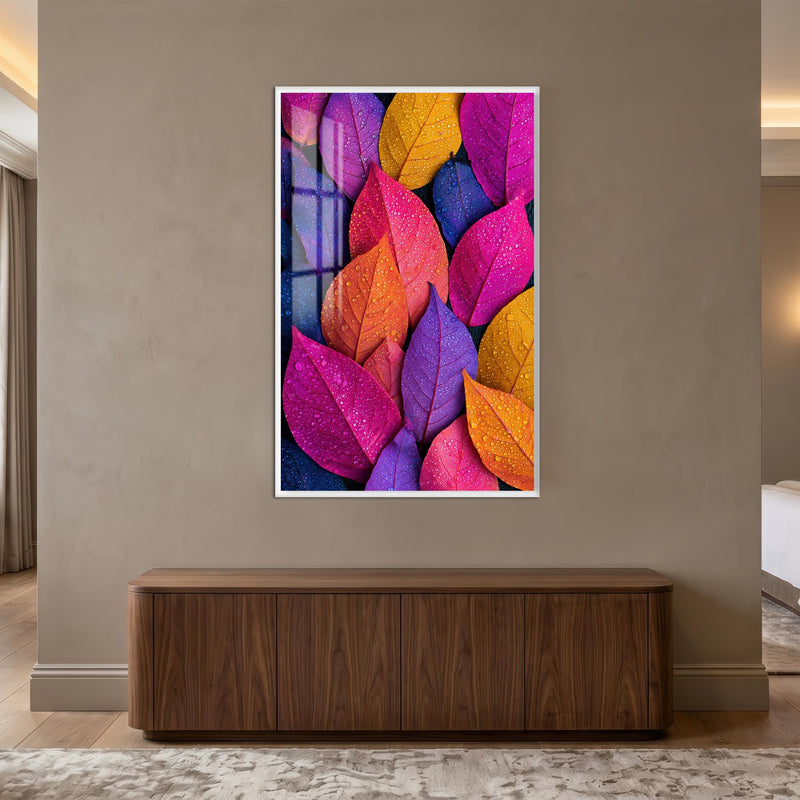 Rain-Kissed Rainbow Leaves with white frame
