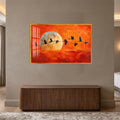 Moonlit Crane Migration with gold frame