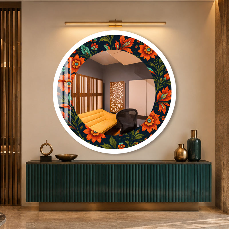 Midnight Orange Blooms with white frame
