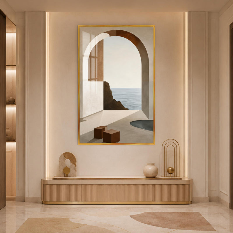 Coastal Arch Retreat with gold frame