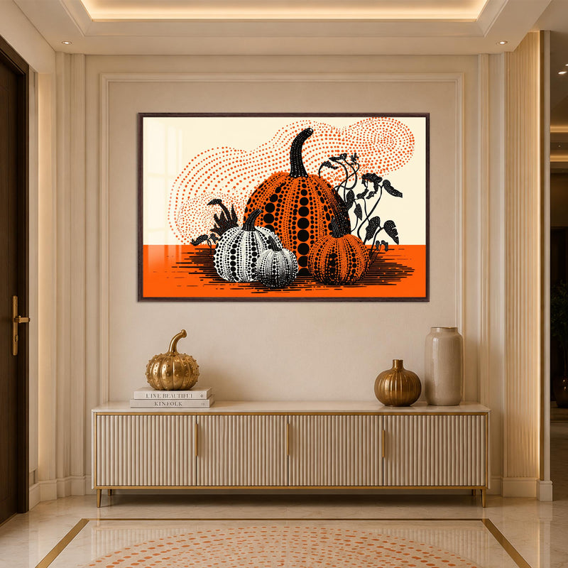 Dotted Harvest Pumpkins with walnut frame