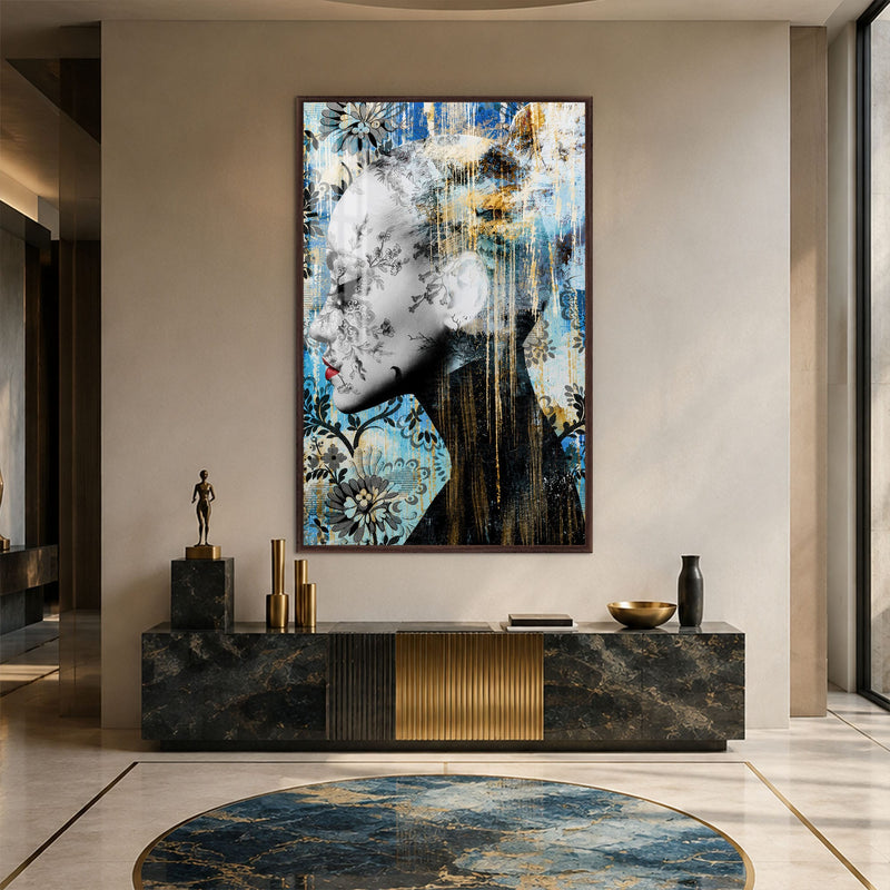 Artronauts Glass Print 12x18 cm | 4.7"x7.1" / Walnut Floral Profile Glass Wall Art