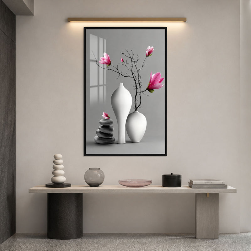 Pink Magnolia Still Life with black frame